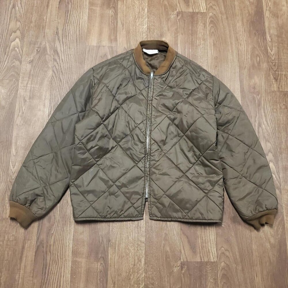 mens tonal brown vintage 70s quilted thermal bomber jacket size large